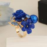 Adjustable Size Rings Shein pc Fashionable Pearlembellished Ring With Flower And Butterfly Design Adjustable