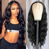 Black Extensions & Wigs QD-Tizer Black Long Loose Curly Wave Lace Front Wigs Baby Hair Heat Resistant Glueless