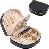Jewellery Boxes Procase Travel Jewelry Box, Portable Seashell-Shaped Jewelry Layer Mini Jewelry Organizer in PU Leather, Earring Necklace Bracelet Ring Holder Box for Women Girl -Black