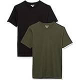 Amazon Essentials Herren Kurzärmeliges T-Shirt mit Rundhalsausschnitt, Schmale Passform, 2er-Pack, Schwarz/Olivgrün