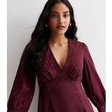 New Look Burgundy Spot Satin Jacquard V Mini Dress