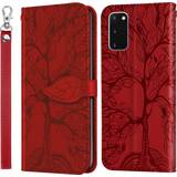 For Samsung Galaxy S20 4G 5G Wallet Case,2 Credit Card Slot ID Card Holder,PU Leather Flip Case with Strap Red