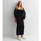 Dresses New Look Black Ribbed Jersey Strappy Split Hem Midi Dress