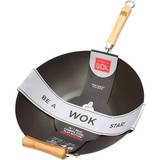Detachable handles Wok Pans School of Wok Pre-Seasoned Carbon Steel 36 cm