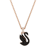 Black Jewellery Swarovski Swan Pendant Necklace - Rose Gold/Black