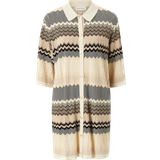 By Malina Womens Beige Multi Kim Graphic-print Button-down Knitted Dress