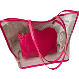 Beach Bags Shein 2pcs Heart Shaped Decor Transparent Jelly Beach Bag - Pink