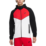 Nike Men Jumpers Nike Men's Sportswear Tech Fleece Windrunner Full Zip Hoodie - White/Black/University Red