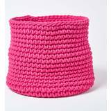 Pink Baskets Homescapes Hot Pink Cotton Knitted Round Basket