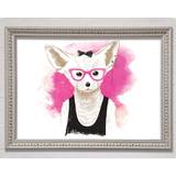 Happy Larry Arctic Fox Bow Pink Glasses White Framed Art 84.1x59.7cm
