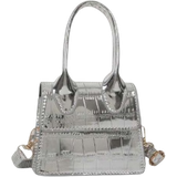 Shein Girls Metallic Silver Crocodile Embossed Snap Button PU Square Bag