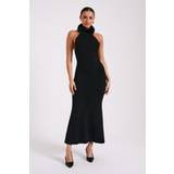 Faux Fur Dresses Elva Halter Knit Maxi Dress With Faux Fur Black