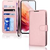 Cheap Wallet Cases TechGear Pink Samsung Galaxy S23 Ultra Leather Wallet Case, Flip Protective Cover with Wallet Card Holder, Stand and Wrist Strap PU Leather with Magnetic Closure