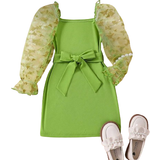 Everyday Dresses - Green Shein Young Girls' Mesh Ruffle Sleeve Belted Dress