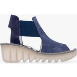 Fly London Heeled Sandals Fly London Biga Jeans Suede Wedge Sandals Colour: Blue Leather