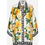 Women - Yellow Shirts Dolce & Gabbana Oversize silk shirt with yellow rose print