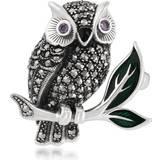 Silver Brooches Gemondo Art Nouveau Style Marcasite, Amethyst & Enamel Owl Brooch in Sterling Silver