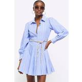 Cotton Dresses River Island Womens Blue Stripe Belted Mini Shirt Dress