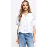 Women Blouses River Island Womens White Lace Panel Puff Sleeve Blouse