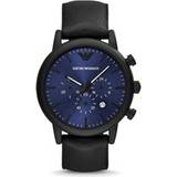 Armani Leather - Men Wrist Watches Armani Emporio Chronograph Black Leather Blue/Black