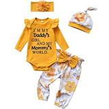 Yellow Other Sets Children's Clothing Baby Girl Outfits Letter Print Long Sleeve Top Pants 4pcs Clothes Set for Baby Girls Yellow 0 Months