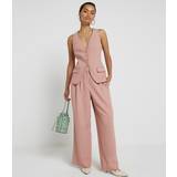 Pink - Women Trousers River Island Womens Petite Pink Pleated Wide Leg Trousers