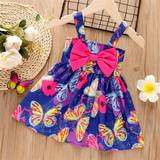 Shein Baby Girl Bow Front Allover Butterfly Print Sleeveless Dress