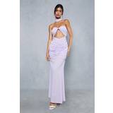 Wrap Dresses Misspap Sheer Overlay Ruched Choker Neck Cut Out Maxi Dress Lilac