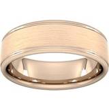 Goldsmiths 7mm Traditional Court Standard Matt Centre With Grooves Wedding Ring In Carat Rose Ring