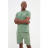 Green - Men Sleepwear Trendyol Collection Pyjama Set Grün Animal Print für Herren