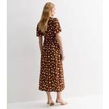Dresses New Look Brown Spot Flutter Sleeve Midi Dress