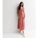 Clothing New Look Pink Frill Sleeve Button Midi Dress
