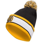 Adidas Beanies adidas Men's Black Boston Bruins Team Stripe Cuffed Knit Hat with Pom