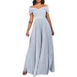 Blue - Evening Gowns Dresses Goddiva Bardot Pleated Skirt Wedding Dress - Silver