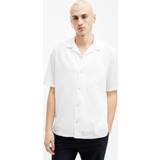 AllSaints Men Shirts AllSaints Mens White Valley Ramskull-embroidered Organic-cotton Shirt
