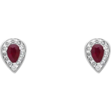 Ruby Earrings C W Sellors Pear Stud Earrigs - Gold/Ruby/Diamond