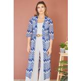 Outerwear Yumi Blue Zig Zag Crochet Long Knitted Kimono Navy