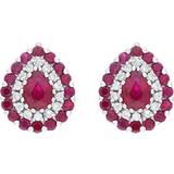 Ruby Earrings W Hamond Teardrop Stud Earrings - White Gold/Ruby/Diamonds