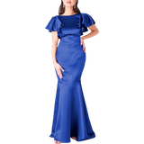 Evening Gowns Dresses Goddiva Satin Flutter Sleeve Mermaid Maxi - Navy