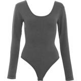 Sportswear Garment Shapewear & Under Garments Quiz Womens Grey Seamless Long Sleeve Bodysuit Nylon