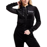 Elastane/Lycra/Spandex Tops Juicy Couture Diamante Logo Velour Full Zip Hoodie - Black