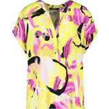 Women - Yellow Blouses Taifun V Neck Patterned Blouse with Short Sleeves - Lemon