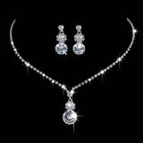 Silver Jewellery Sets Water Drop Earring Necklace Jewelry Set - Silver/Transparent