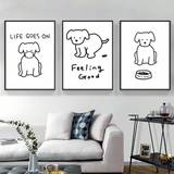 Shein 3pcs Canvas Printed Artwork In Modern Abstract Art Style, Cute Lines Dog Themed Posters For Living, Dining Room And Home Decoration Without Frame Poster 50x70cm 3pcs