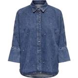 Breathable Shirts Only Grace 3/4 Rhinestone Shirt - Medium Blue Denim