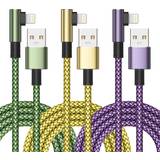 Quadratic - USB Cable Cables Yosou 3A 480Mbps Fast Charging and Sync iPhone Charger USB A - Lightning 90 Degree Angled M-M 3-Pack 2m