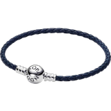 Blue Bracelets Pandora Moments Round Clasp Braided Leather Bracelet - Silver/Blue