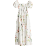 Midi Dresses - Slim H&M Off the Shoulder Poplin Dress - White/Floral