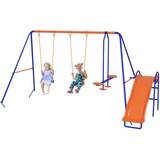 Seesaws - Slide Playground OutSunny 4 in 1 Garden Swing Set with Double Swings Glider Slide Ladder