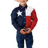 Long Sleeves Shirts Roper Texas Pieced Flag Western Shirt - Red/White/Navy